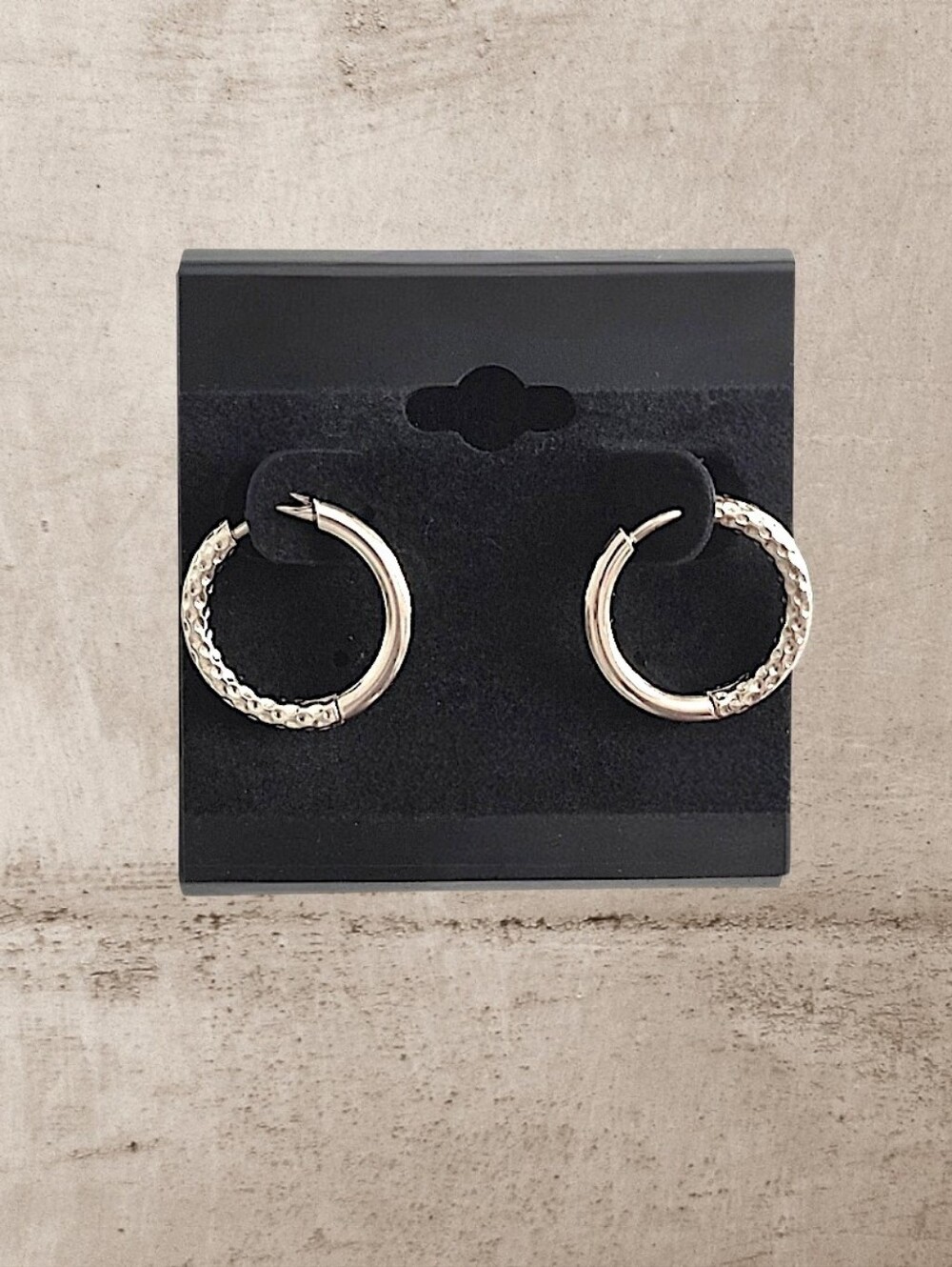 Textured Stainless Steel Hoop Earrings - 14mm